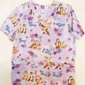 Chip and Dale Scrub Top Disney Scrubs Size Small